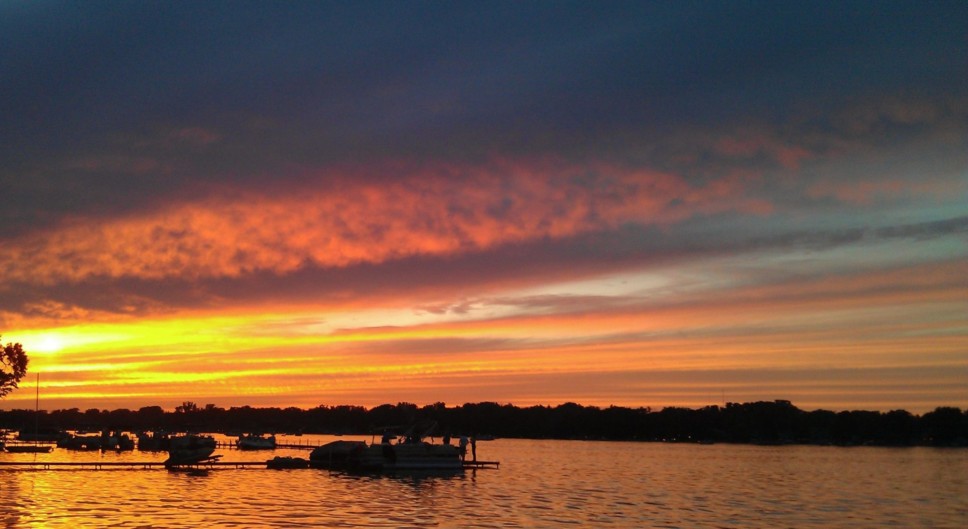 Sunset over Crystal Lake lake.