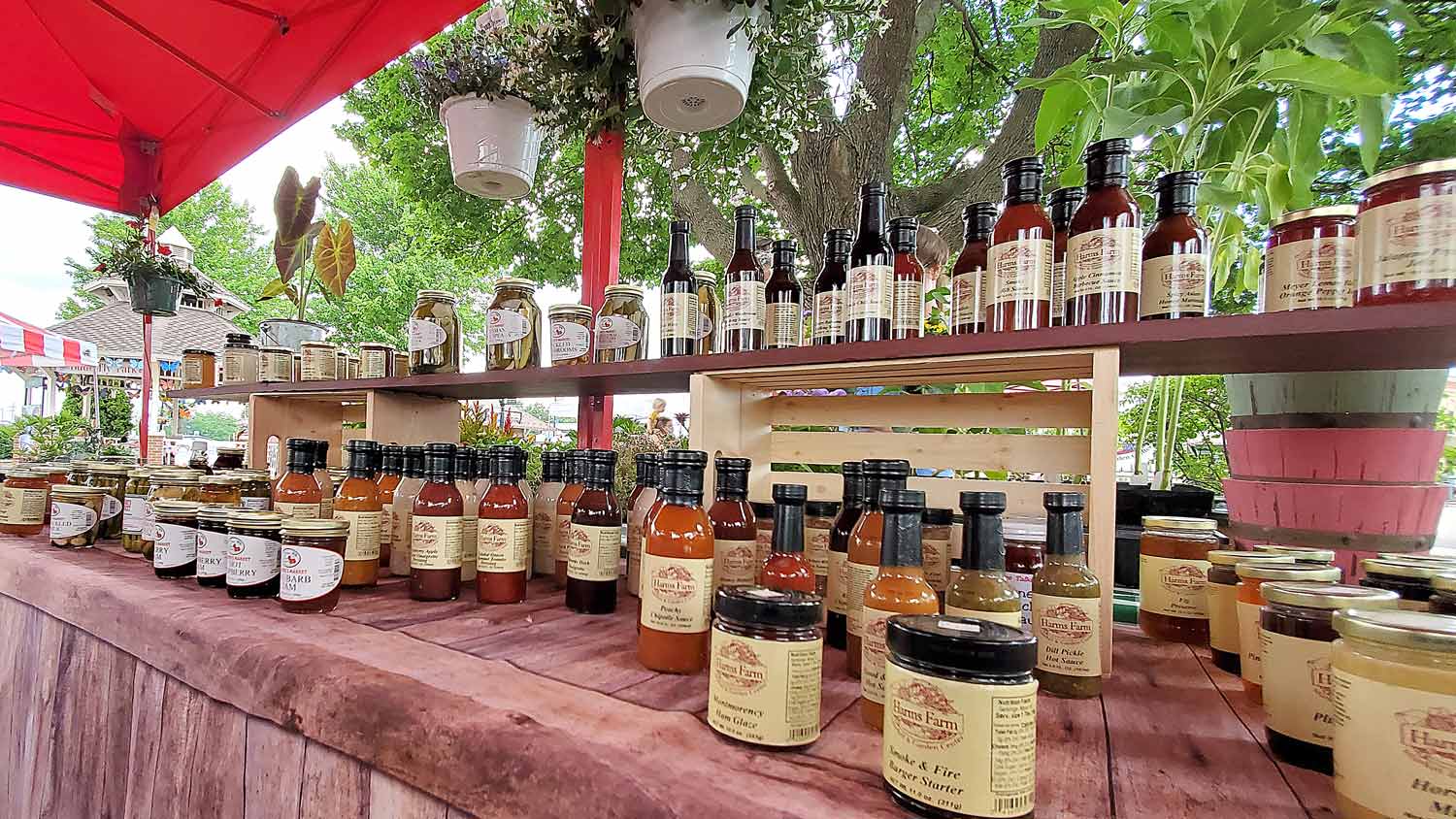 Jams, sauces, and more from Harms Farm at the Downtown Crystal Lake Farmers Market.