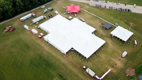 Gavers Barndance aerial view of tent setup.