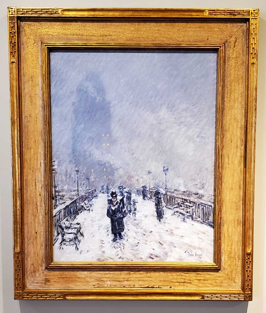 Bridge in Snow (Brooklyn Bridge in Winter) by Childe Hassam at the Des Moines Art Center.