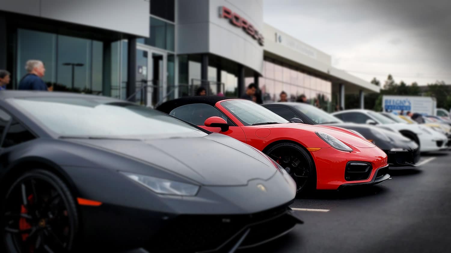 Lamborghini and Porsches at Motor Werks Cars & Coffee 2021.