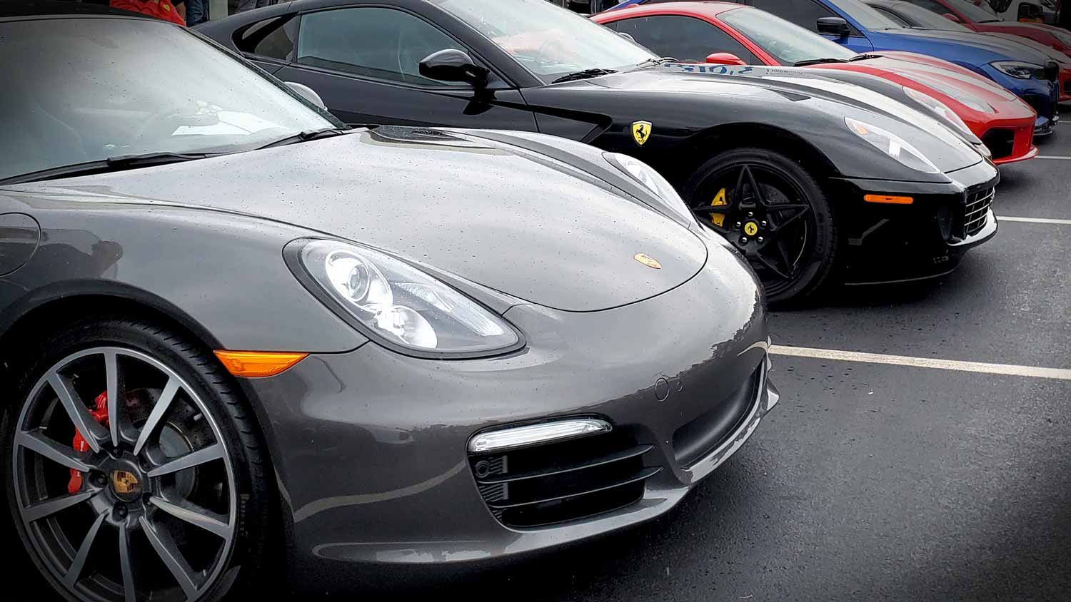 Porsches and Ferraris at Motor Werks Cars & Coffee 2021.