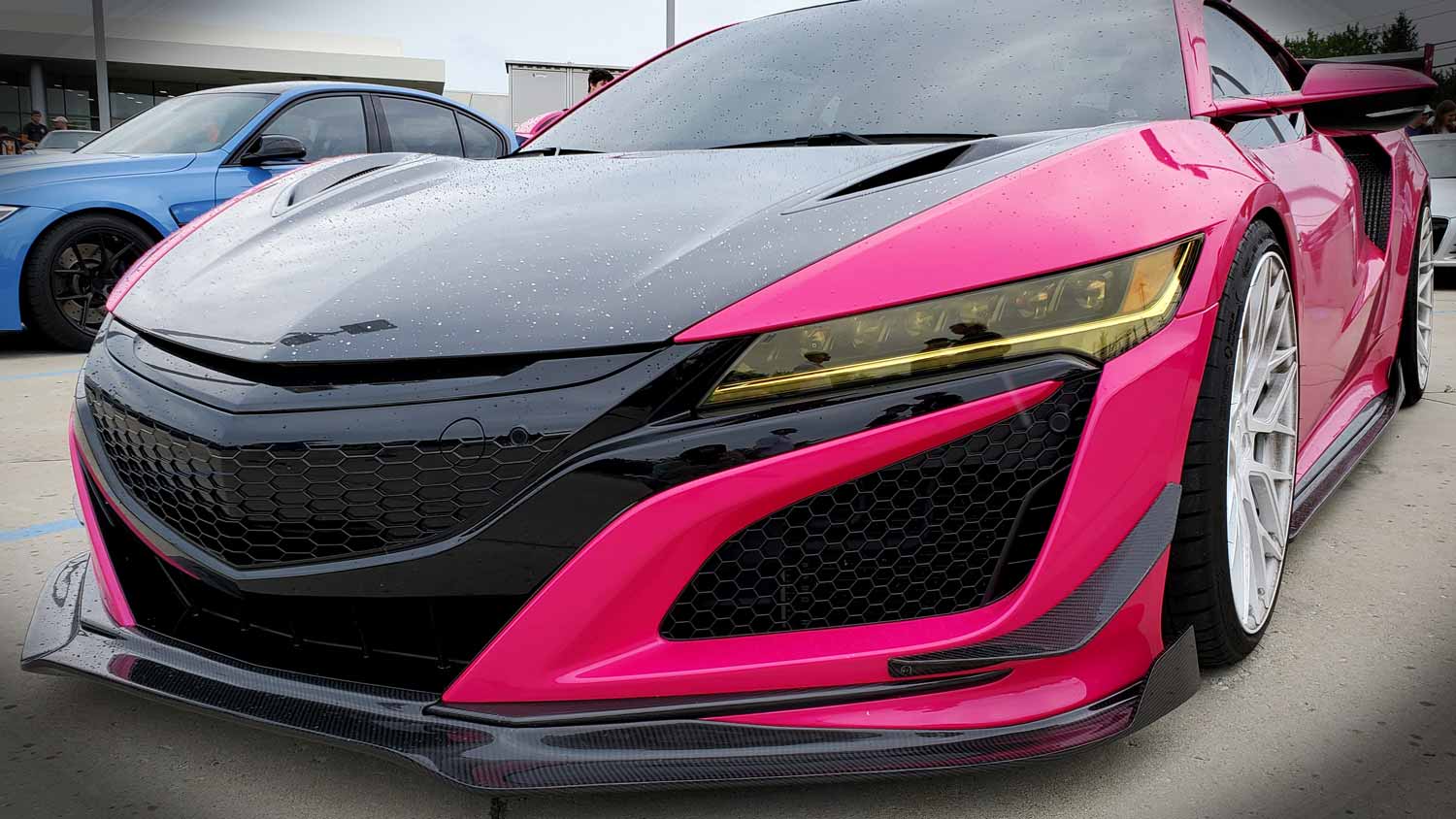 Carbon fiber and hot pink at Motor Werks Cars & Coffee 2021.
