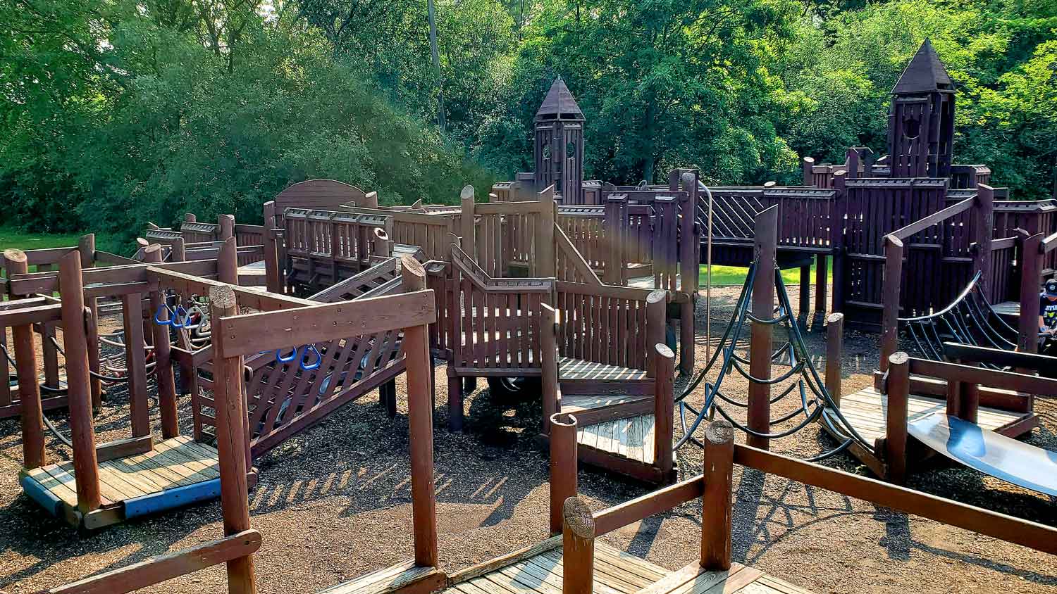 Massive wooden playground at Centennial Park in Antioch, IL.