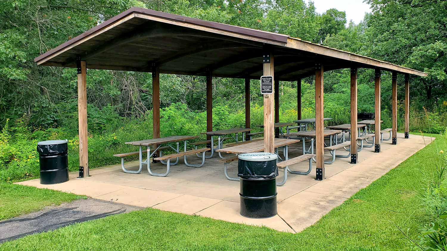 Picnic shelter by the pond at the Pleasant Valley Conservation Area.