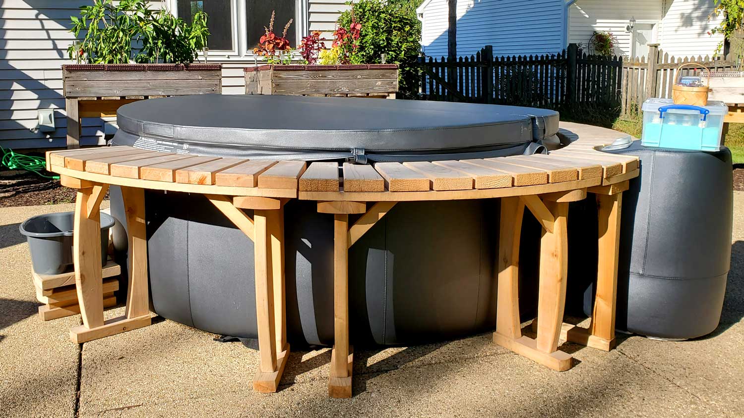 CHILLnTUB hot tub installation with wooden surround.