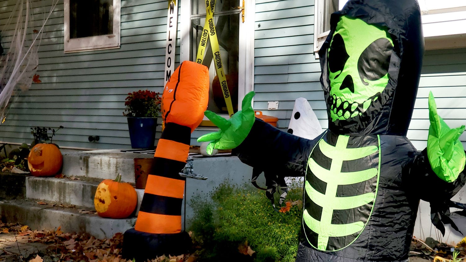 Colorful Halloween decorations.