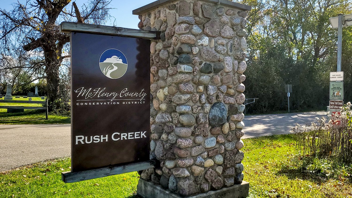 Entrance sign at Rush Creek Conservation Area.