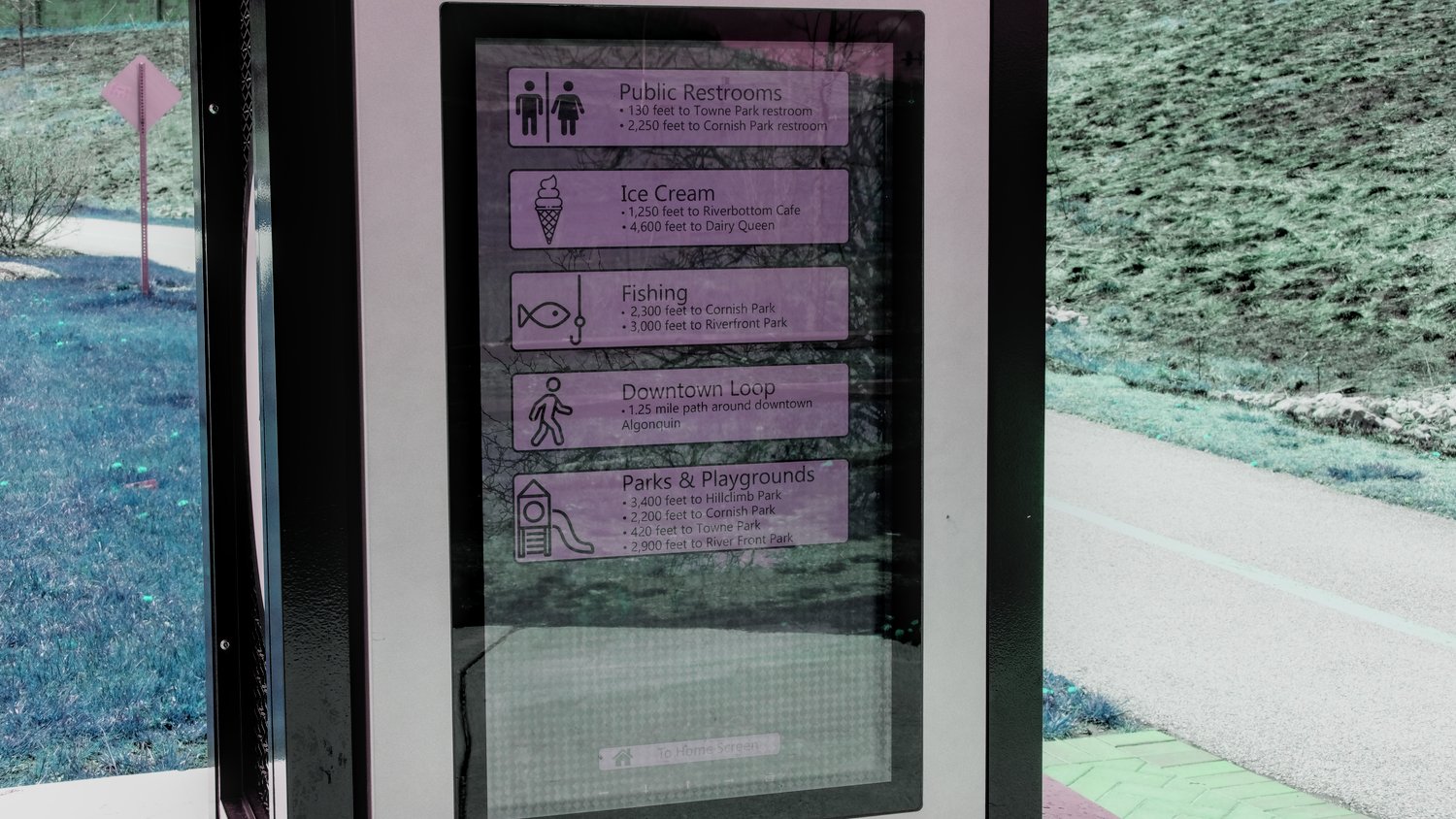 A digital kiosk provides information about what's nearby.