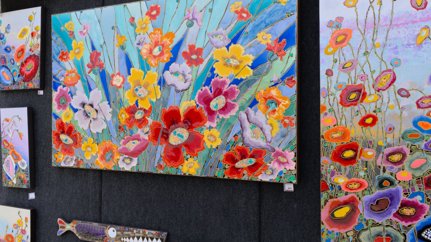 Colorful flower paintings.
