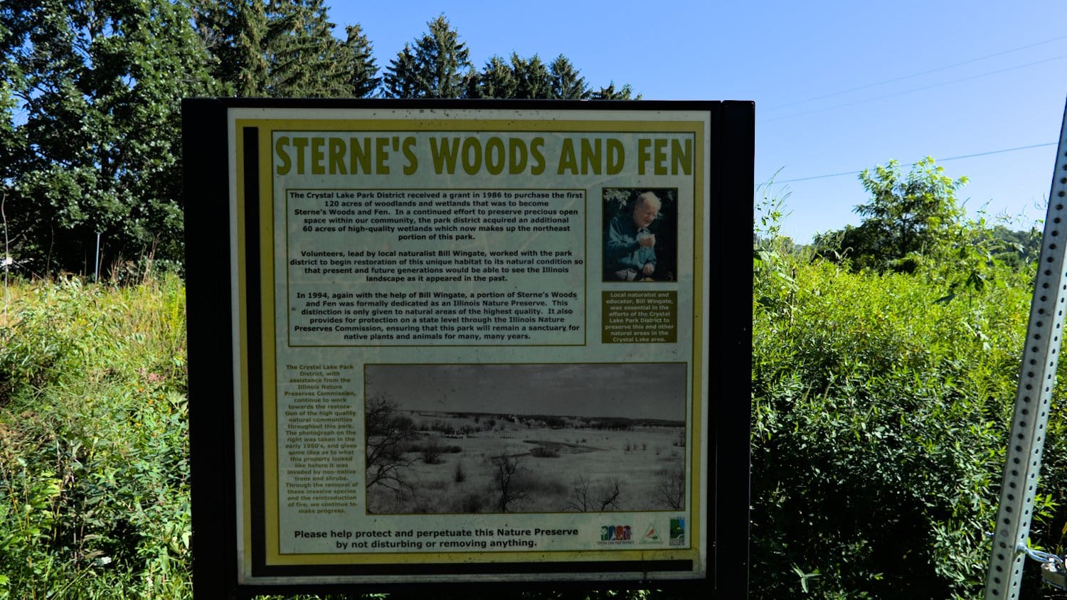 Sterne's Woods and Fen historical sign.