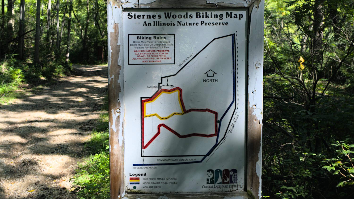 Sterne's Woods Biking Map sign.