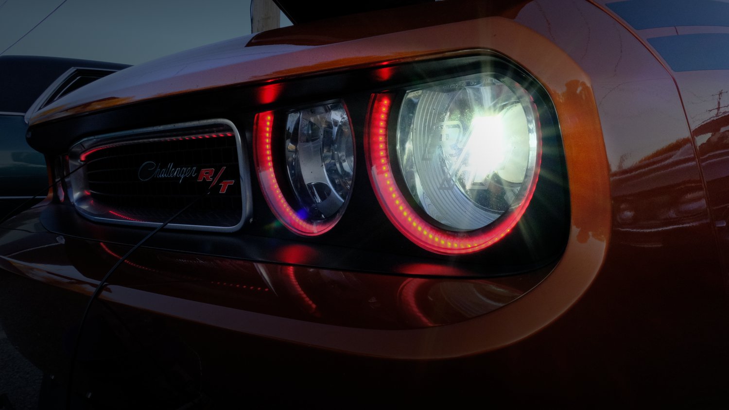 Grilled and lights on a Challenger R/T.