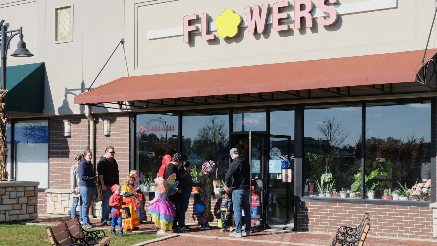 Trick-or-treating at the Northwest Florist.