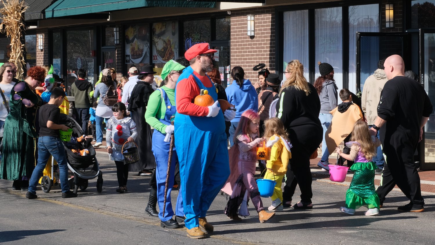 Trick-or-treaters at the Crystal Lake Plaza.