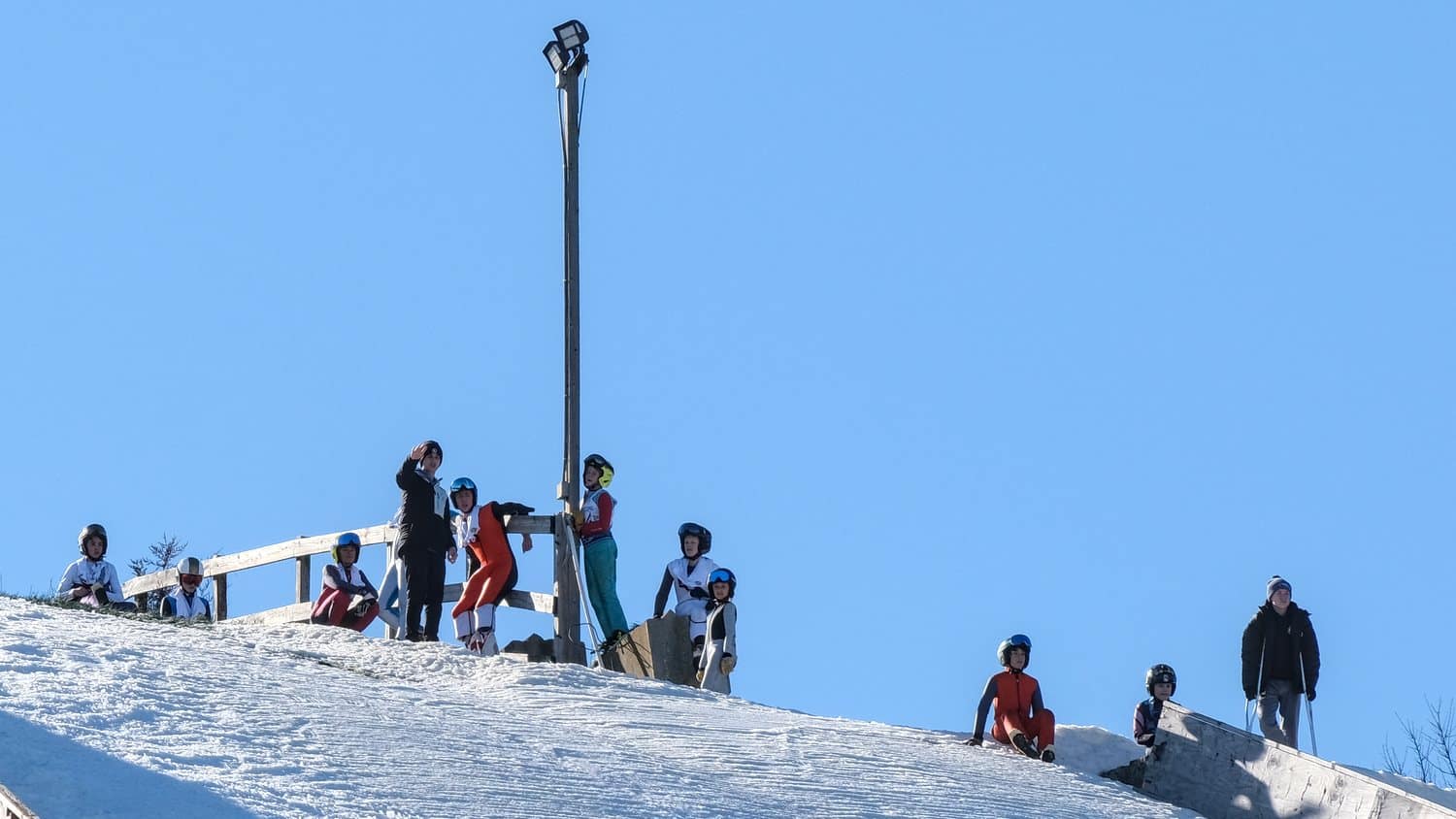 Jumpers on the big hill getting the crowd ready at the 118th annual Norge Ski Club, winter tournament, 2023.