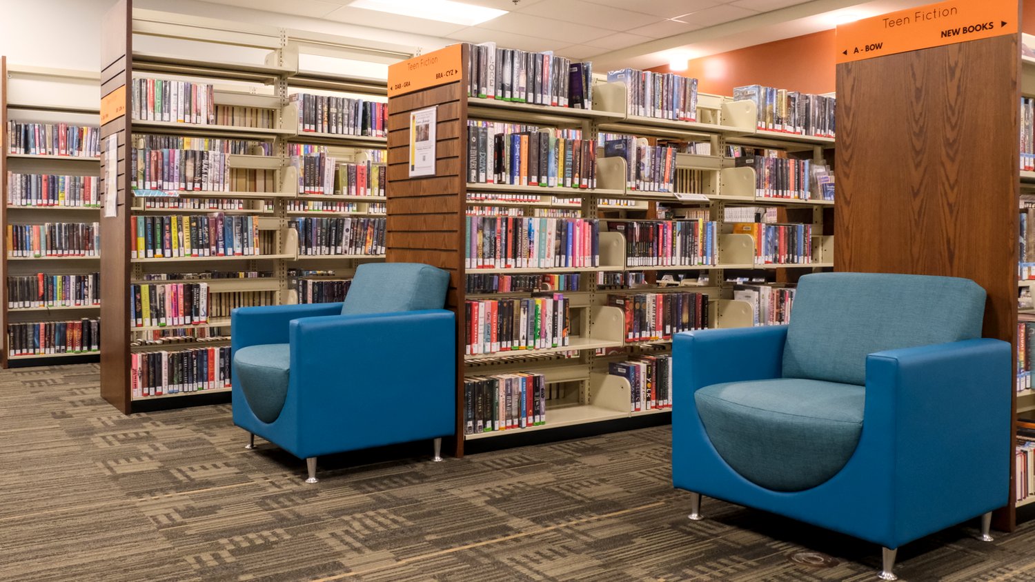 Comfy chairs for reading at the library.