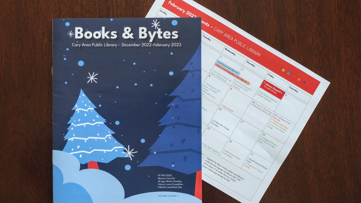 Books & Bytes program guide and monthly calendar.