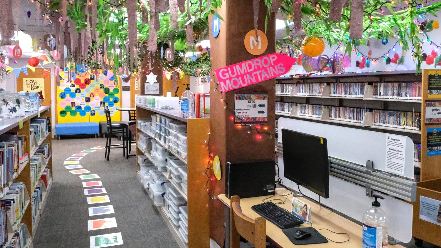 Youth section has its own computer access, DVDs, STEM kits, and sensory kits.
