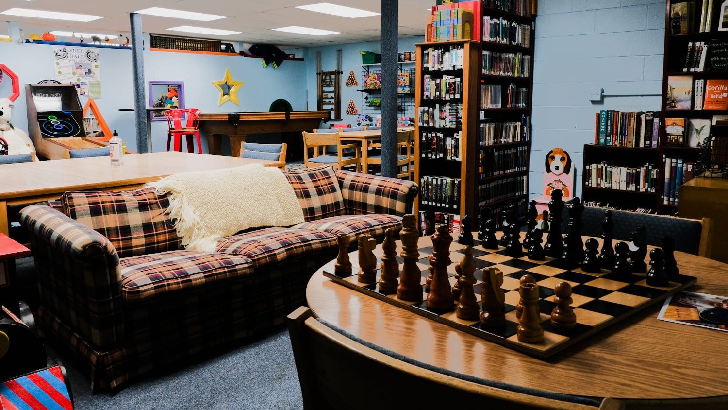 The basement room in the library is more about fun, games, and hanging out.