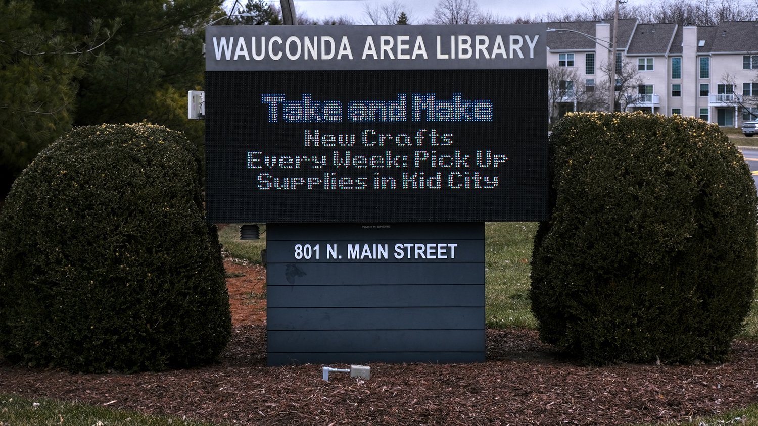 Outdoor marquee sign for the Wauconda Area Public Library.