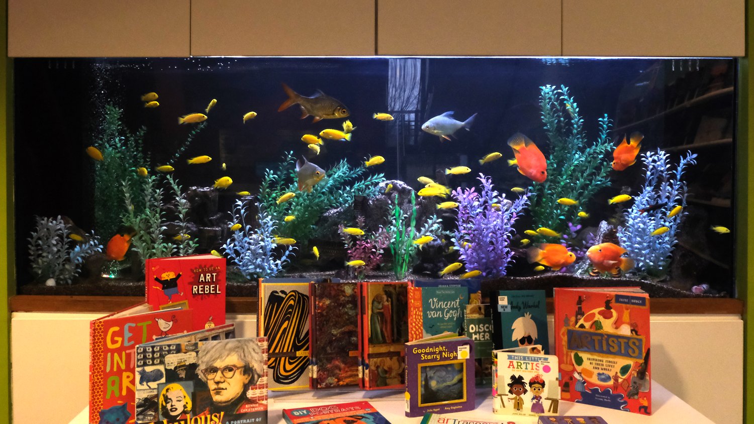 Aquarium and display table.