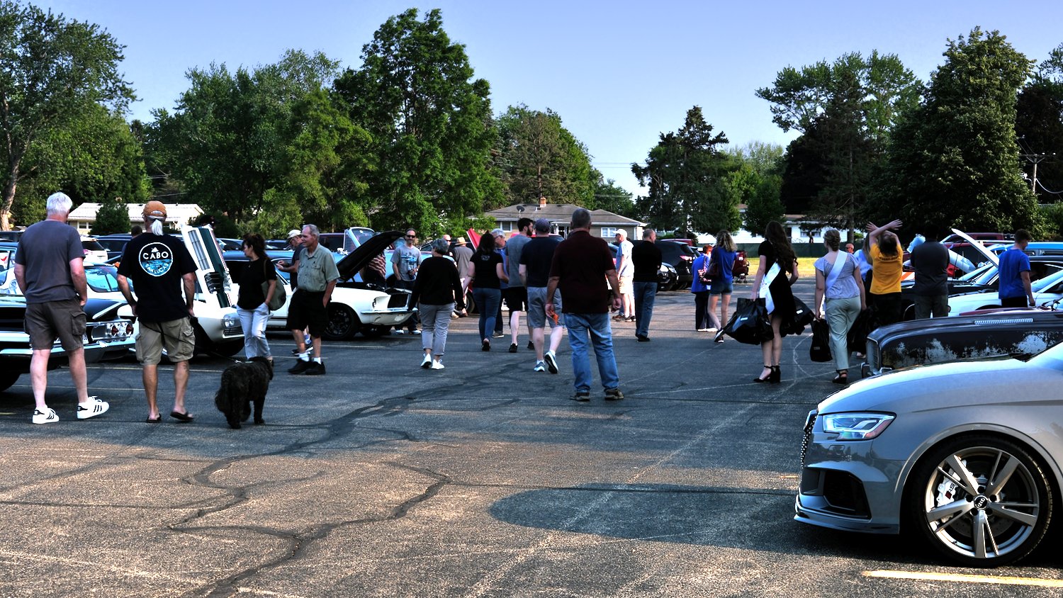 Spectators strolling among the cars at the Cary Cruise Night.
