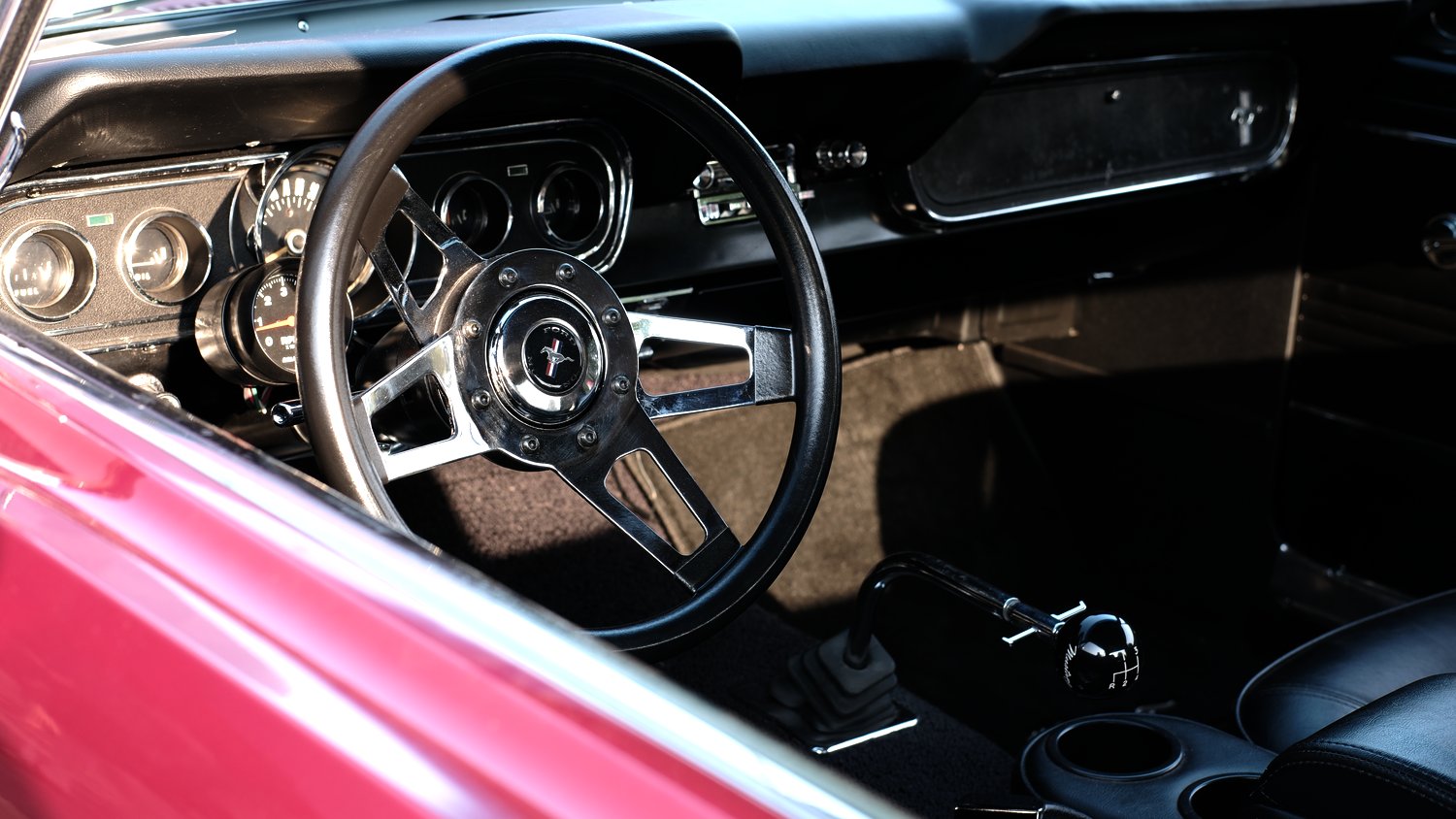 Interior of a 1966 Ford Mustang.