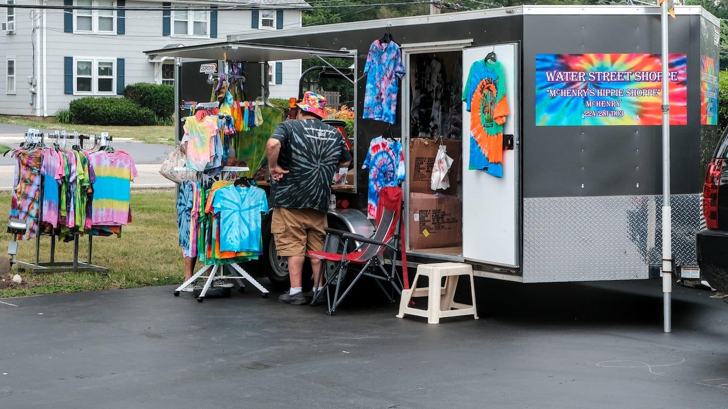 Water Street Shoppe setup selling tie-dyed goods.