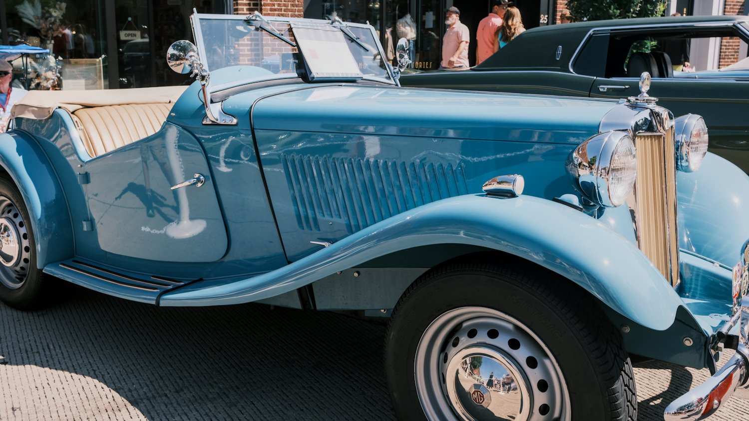 Vintage blue MG convertible.