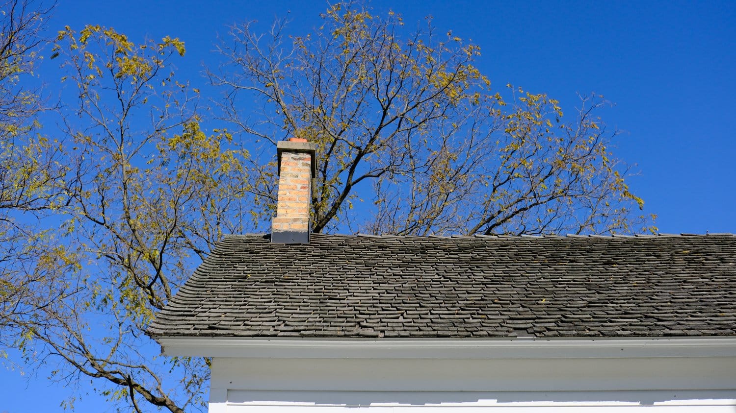 Chimney and roof of Perkins Hall.