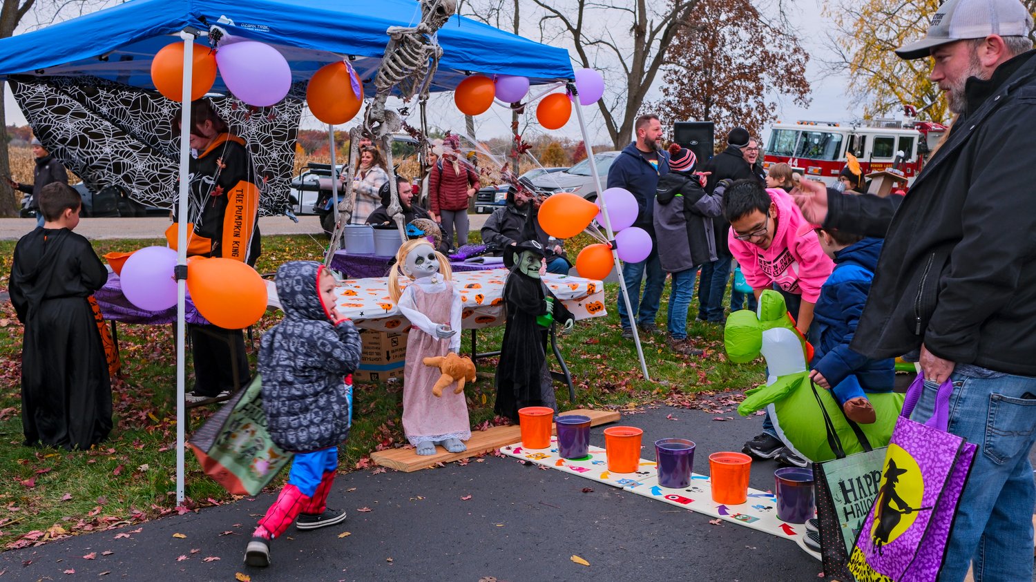 Bucket toss setup at the trunk or treat.