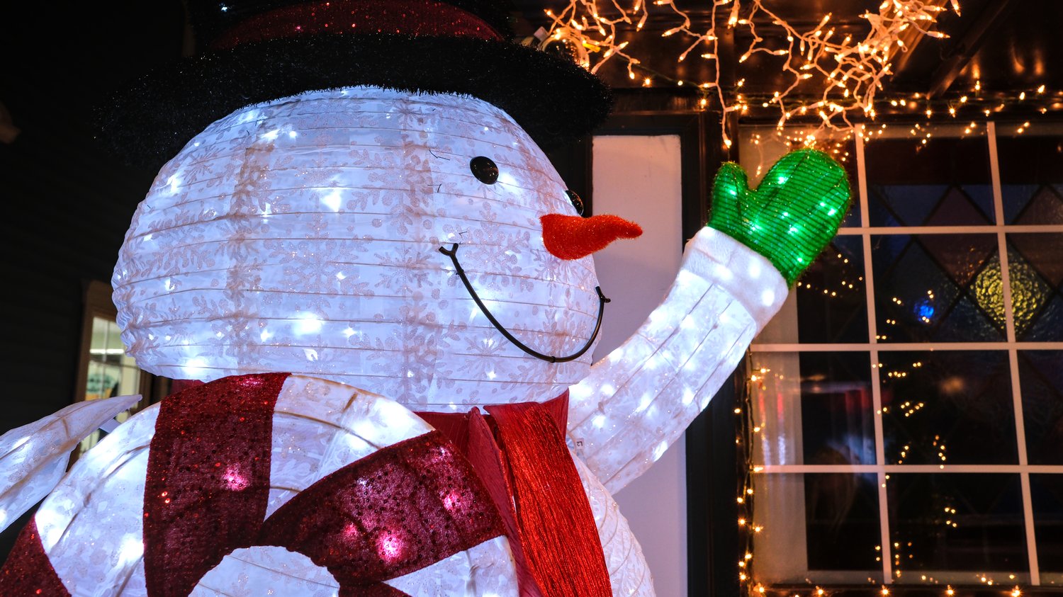 Lighted snowman display.