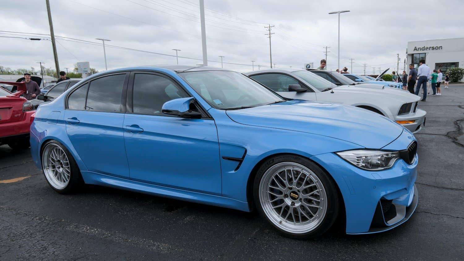 Bright blue BMW.